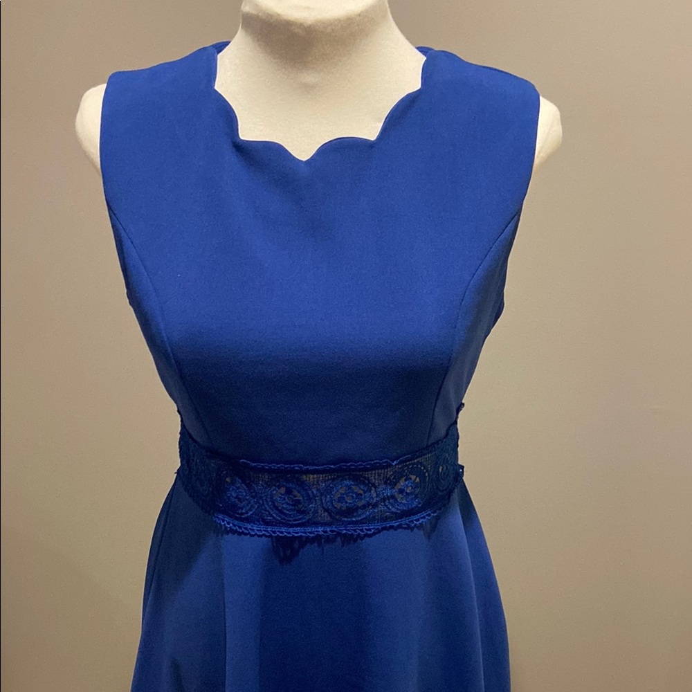 Blue Sleeveless Sheath Dress with Scoop Neck for Cocktail